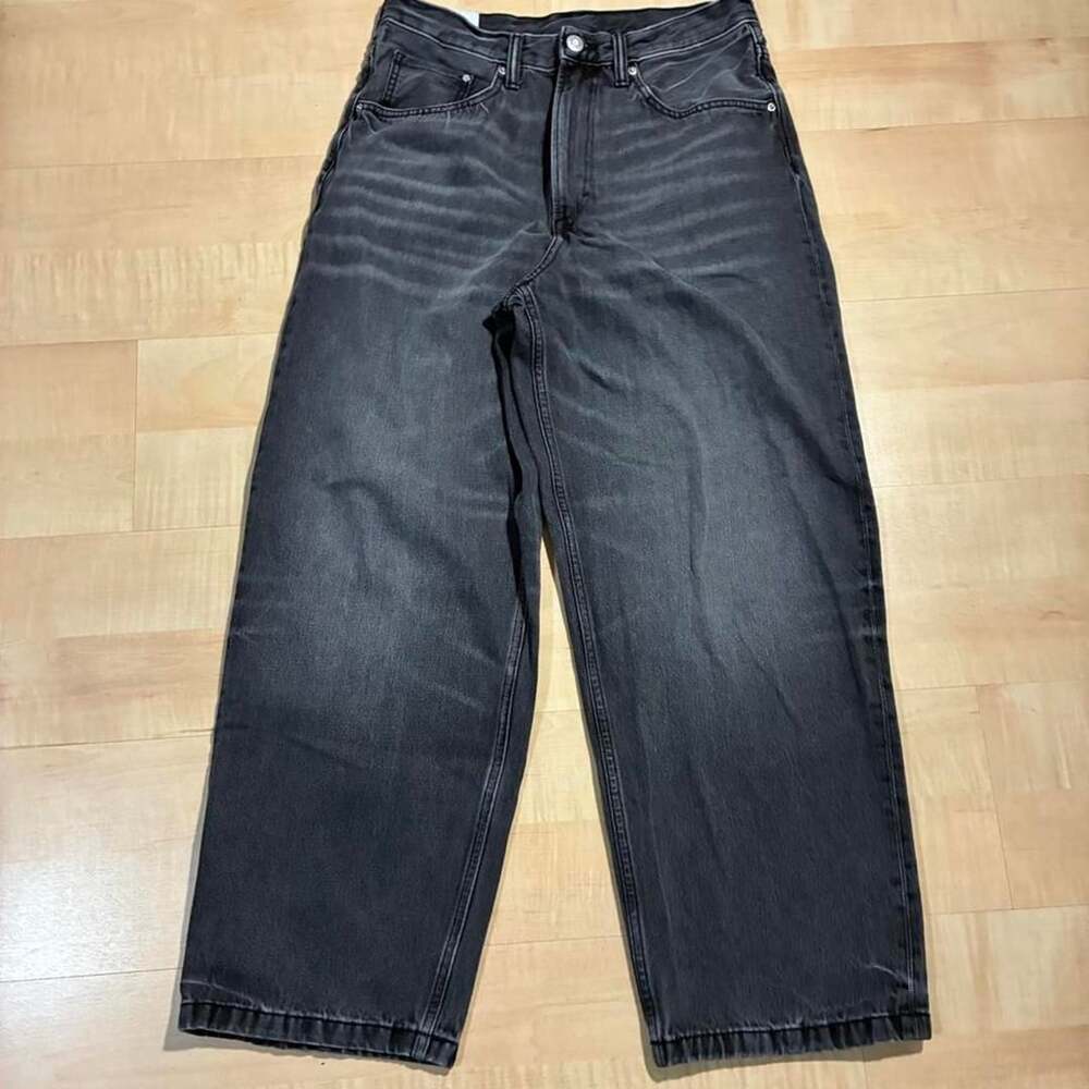 H&M Baggy Wide Leg Denim Jeans 29x27 Washed Black Skater Pants